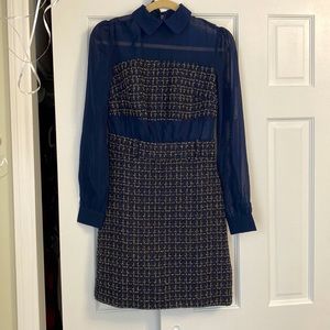 Venus Navy Tweed Belted Dress